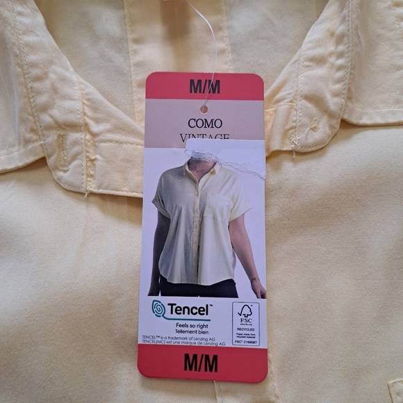 NWT Como Vintage Short Sleeved Yellow Blouse Medium Women's Button Up Shirt - Picture 14 of 15